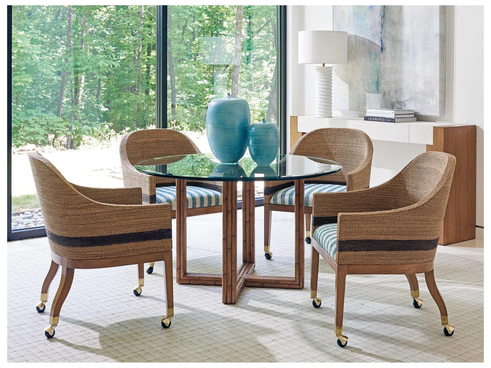 Palm Desert Dorian Woven Dining Arm Chair in Sundrenched Sierra Tan