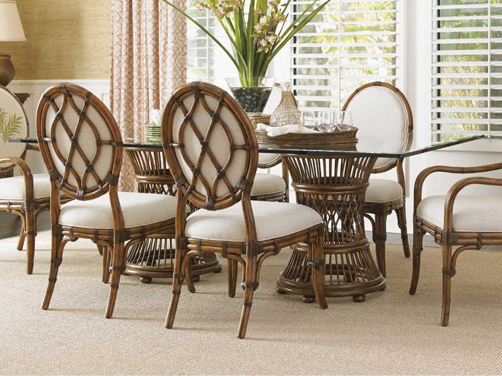 Aruba 84-Inch Rectangular Dining Table with Leather Wrapped Rattan Bases