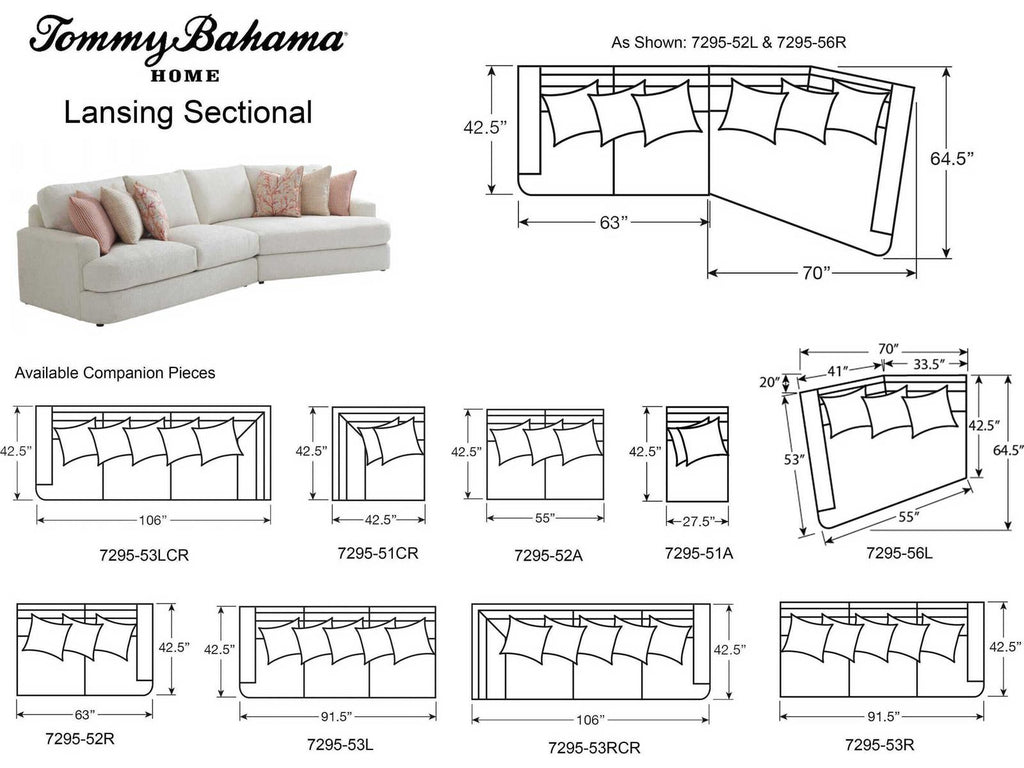 Palm Desert White Upholstered Right Arm Facing Lansing Sectional Sofa