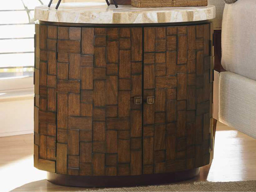 Island Fusion Banyan Oval Accent Table with Stone Top and Dark Walnut Finish