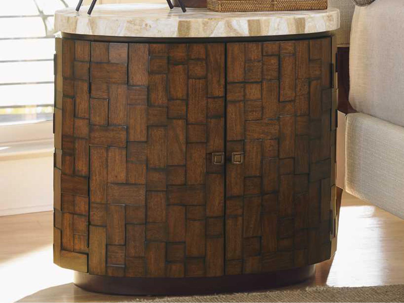 Island Fusion Banyan Oval Accent Table with Stone Top and Dark Walnut Finish
