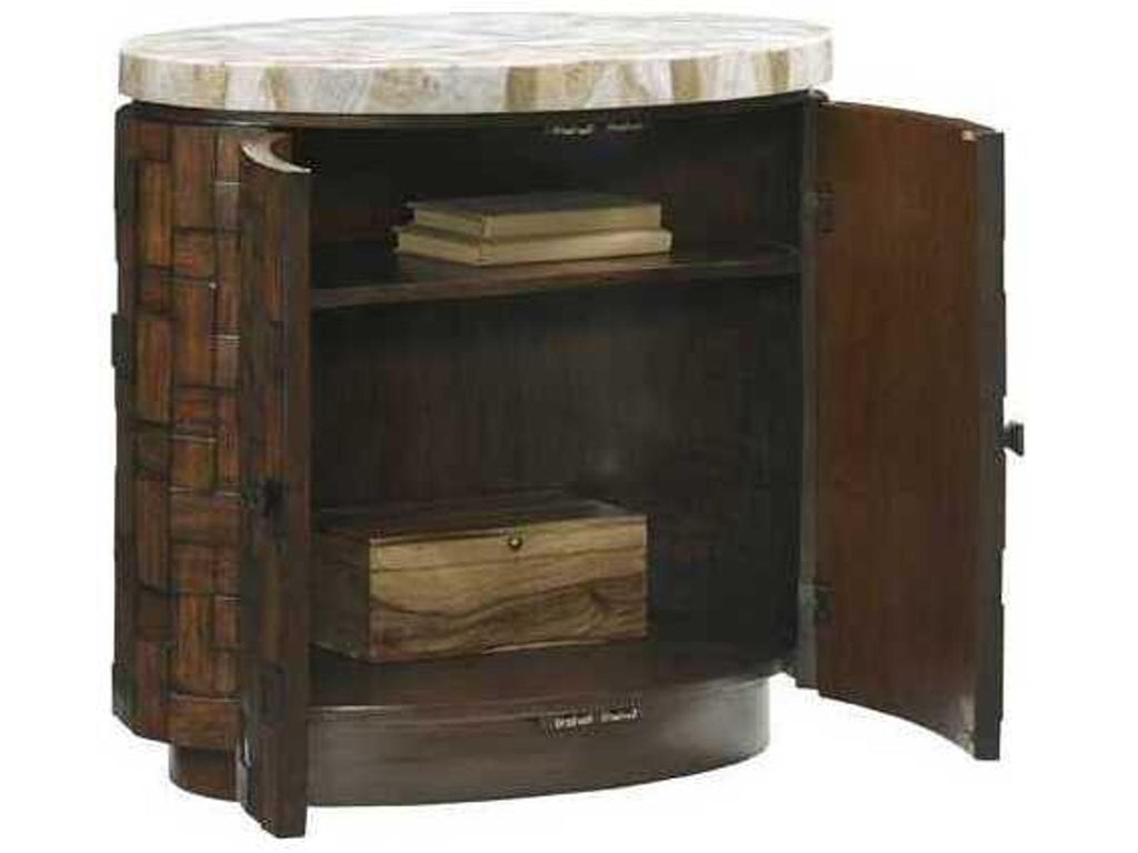 Island Fusion Banyan Oval Accent Table with Stone Top and Dark Walnut Finish