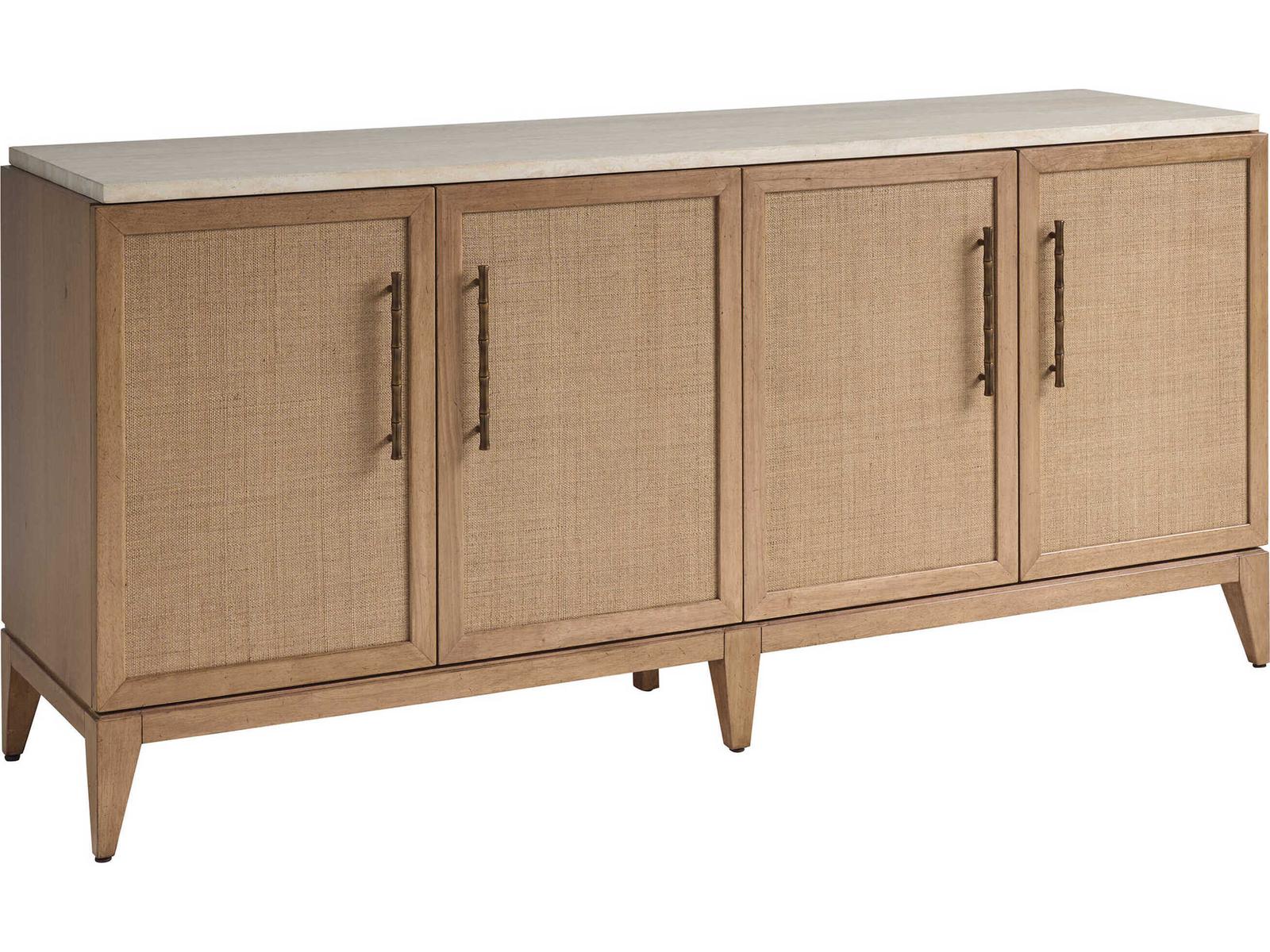Key Biscayne Biscayne Landing Buffet with Travertine Top and Raffia Panels