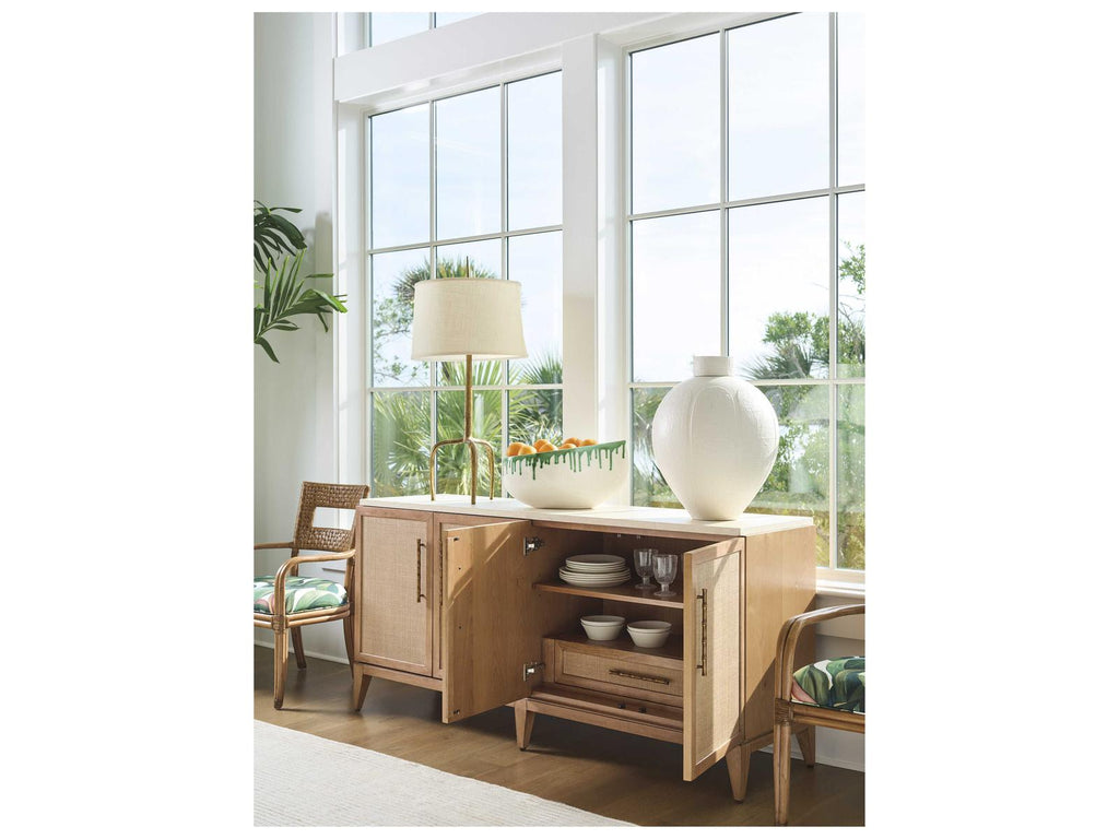 Key Biscayne Biscayne Landing Buffet with Travertine Top and Raffia Panels