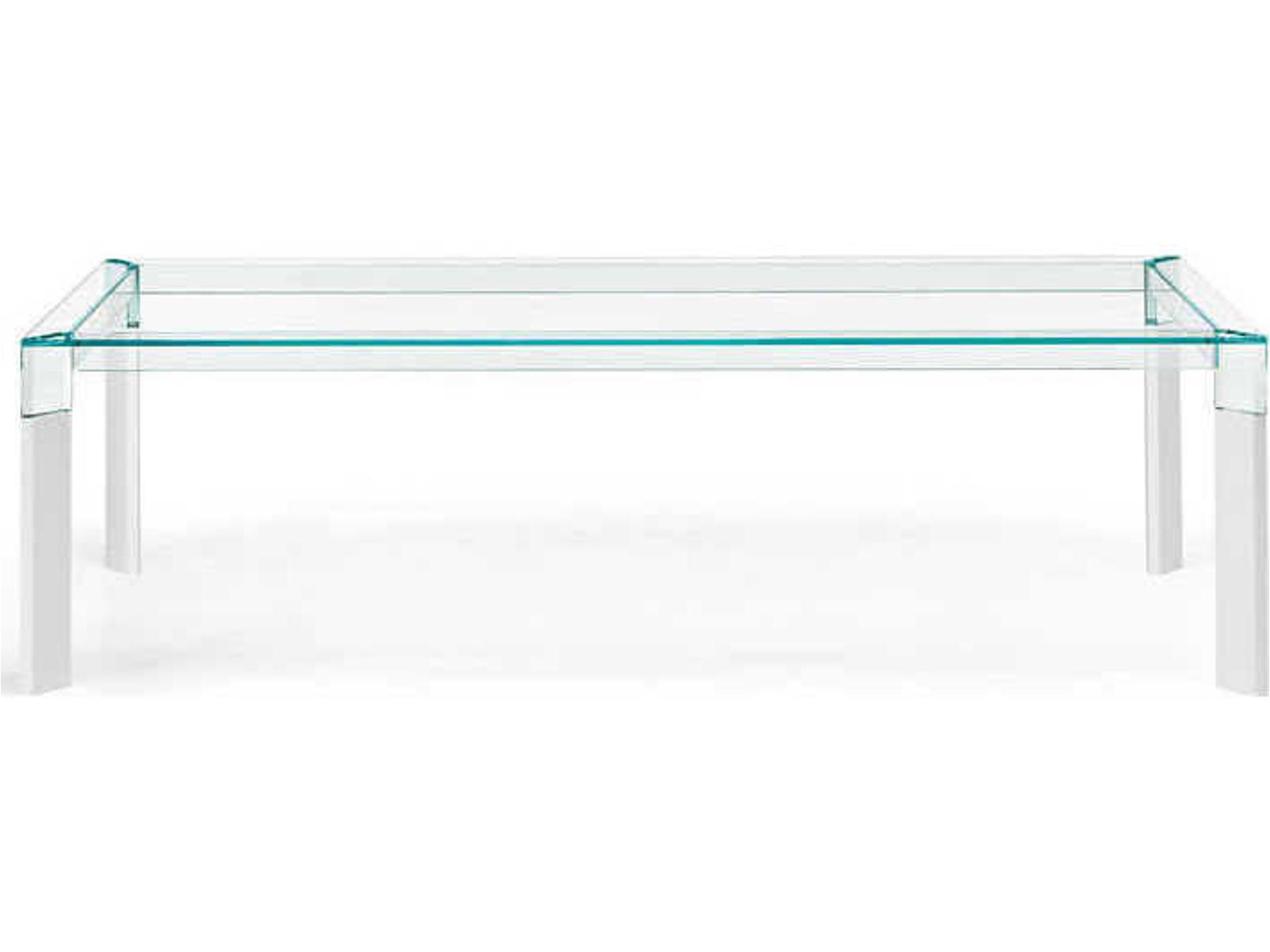 Perseo Rectangle Extra Clear Glass Dining Table with Customizable Wood Legs