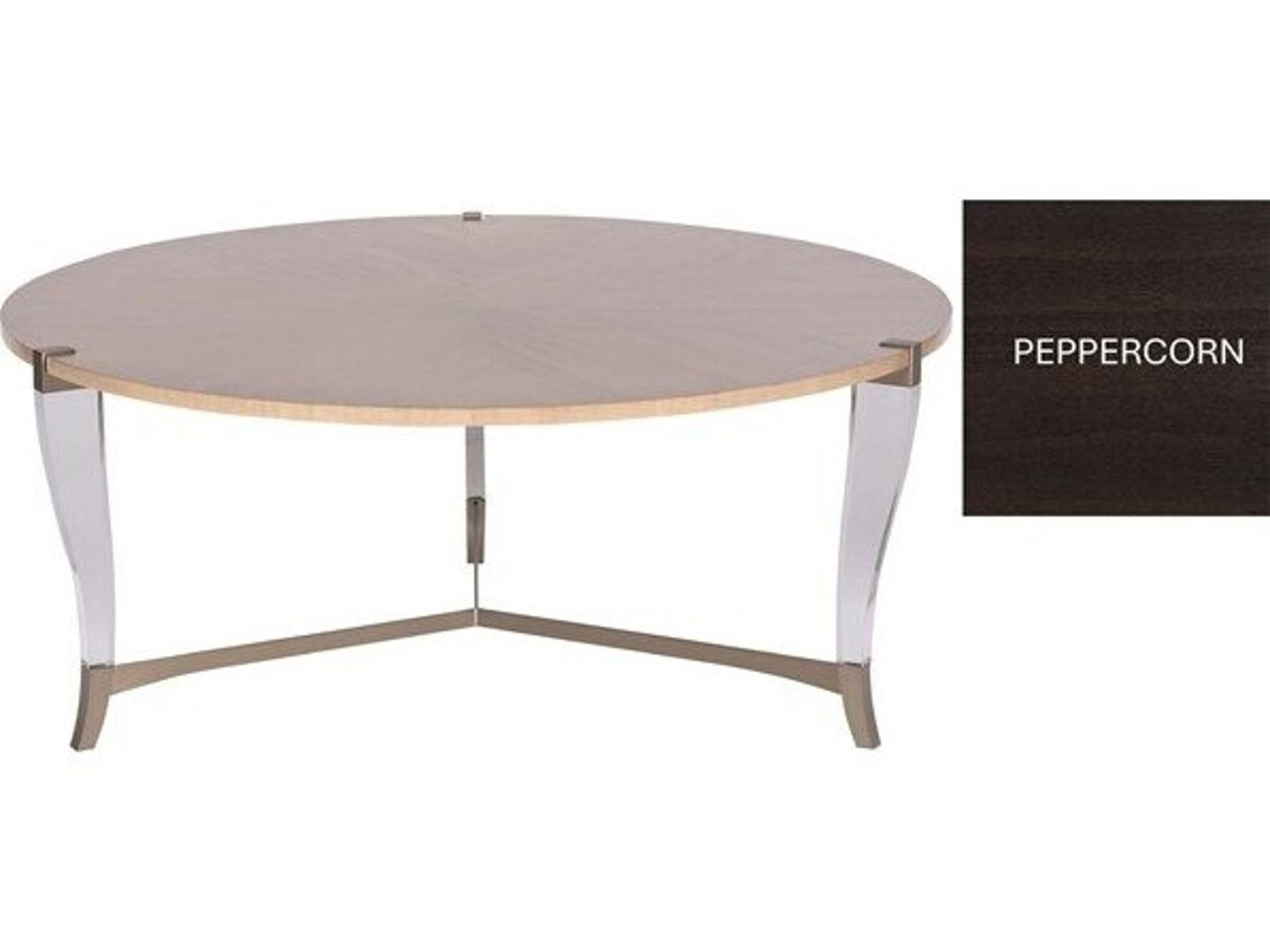 Clarion Round Coffee Table in Peppercorn Finish with Bronze Accents