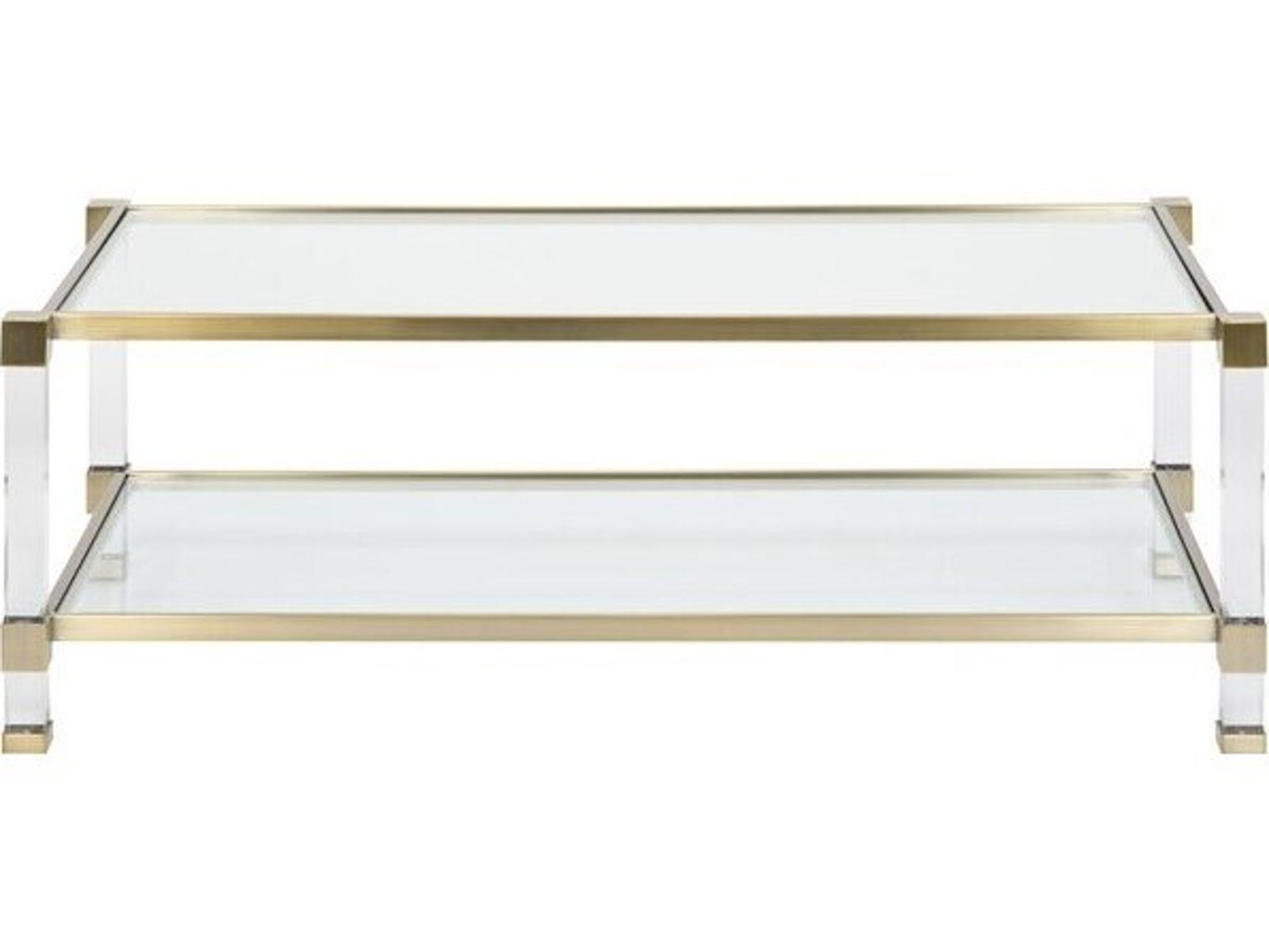 New Field Rectangular Glass Coffee Table with Satin Brass