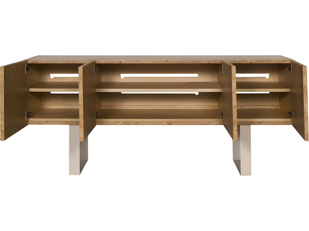 Edge Buffet in Camel with Travertine Base and Satin Brass Accents