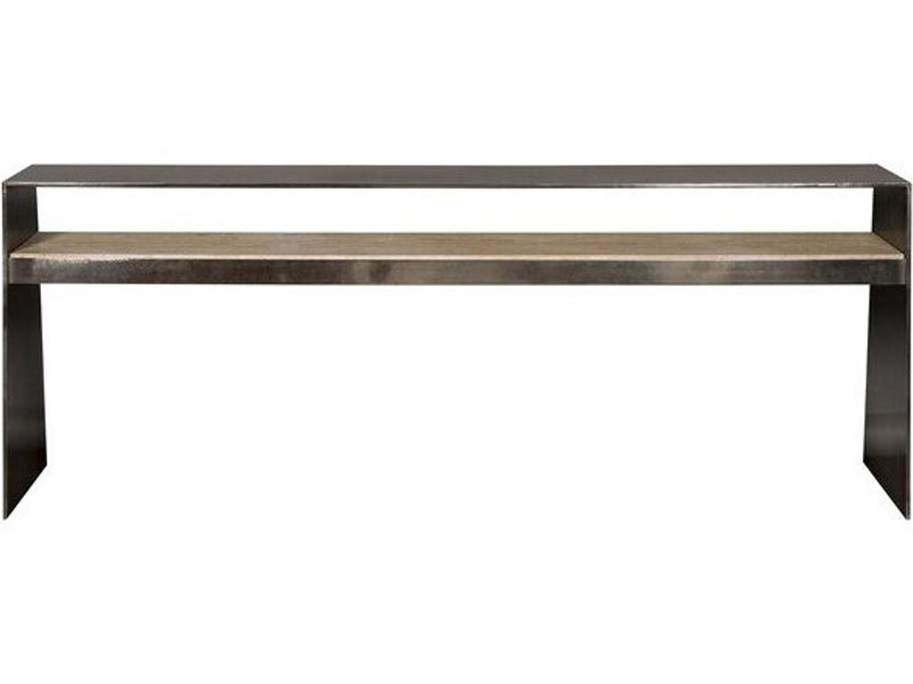 Hadley Rectangular Console Table in Antique Silver Steel and Travertine