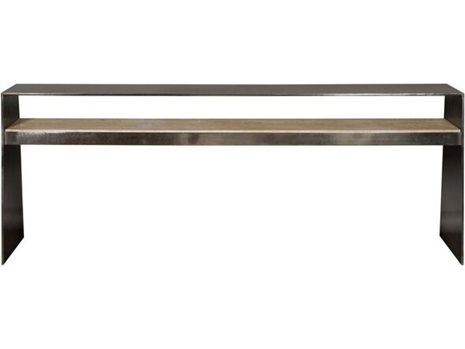 Hadley Rectangular Console Table in Antique Silver Steel and Travertine