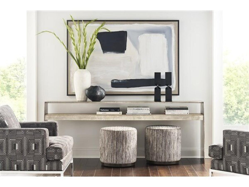 Hadley Rectangular Console Table in Antique Silver Steel and Travertine