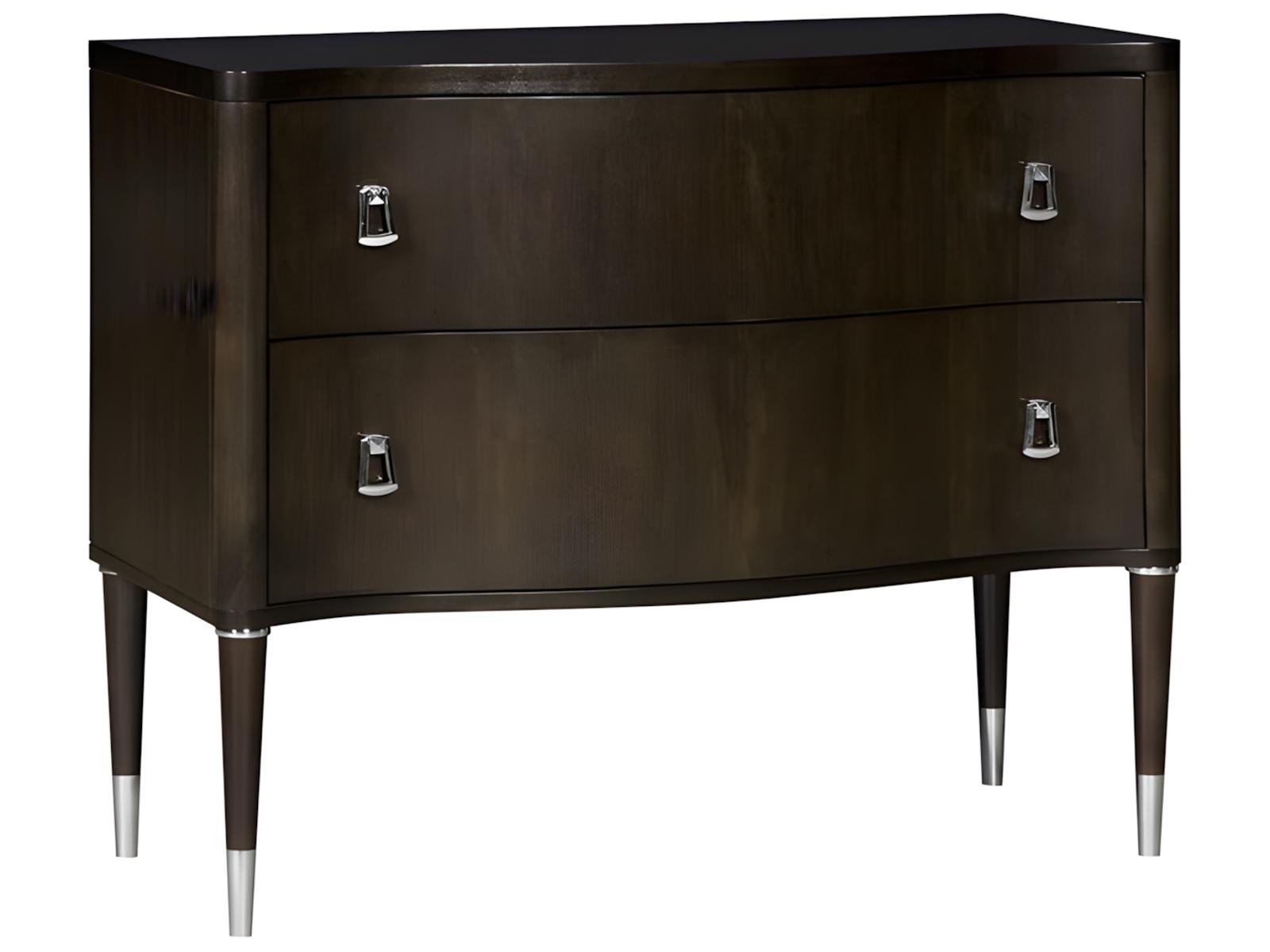 Lillet Two-Drawer Nightstand in Merino Shadow with Polished Nickel Hardware
