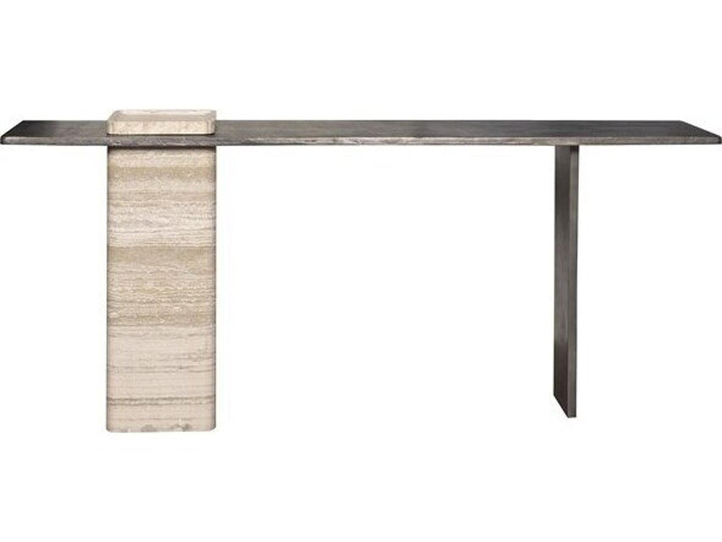 Flynn Rectangle Stone Console Table in Charcoal Aluminum and Travertine