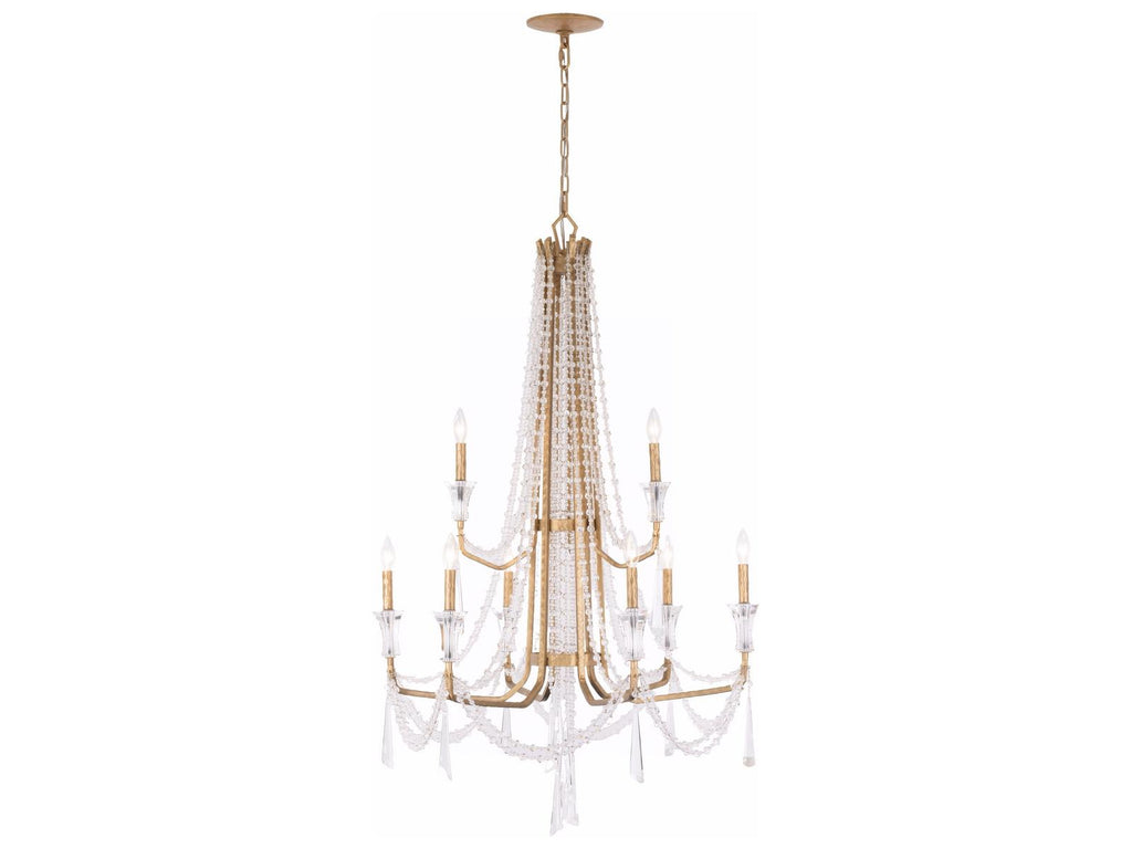 Varaluz Barcelona 2-Tier 9-Light Crystal Chandelier Brass