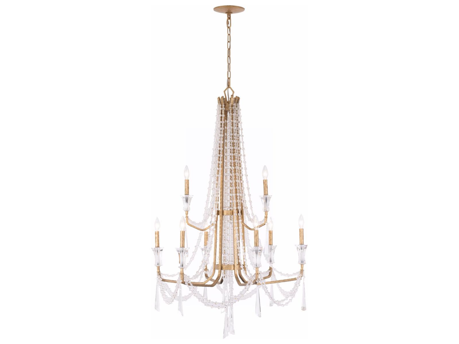 Varaluz Barcelona 2-Tier 9-Light Crystal Chandelier Brass