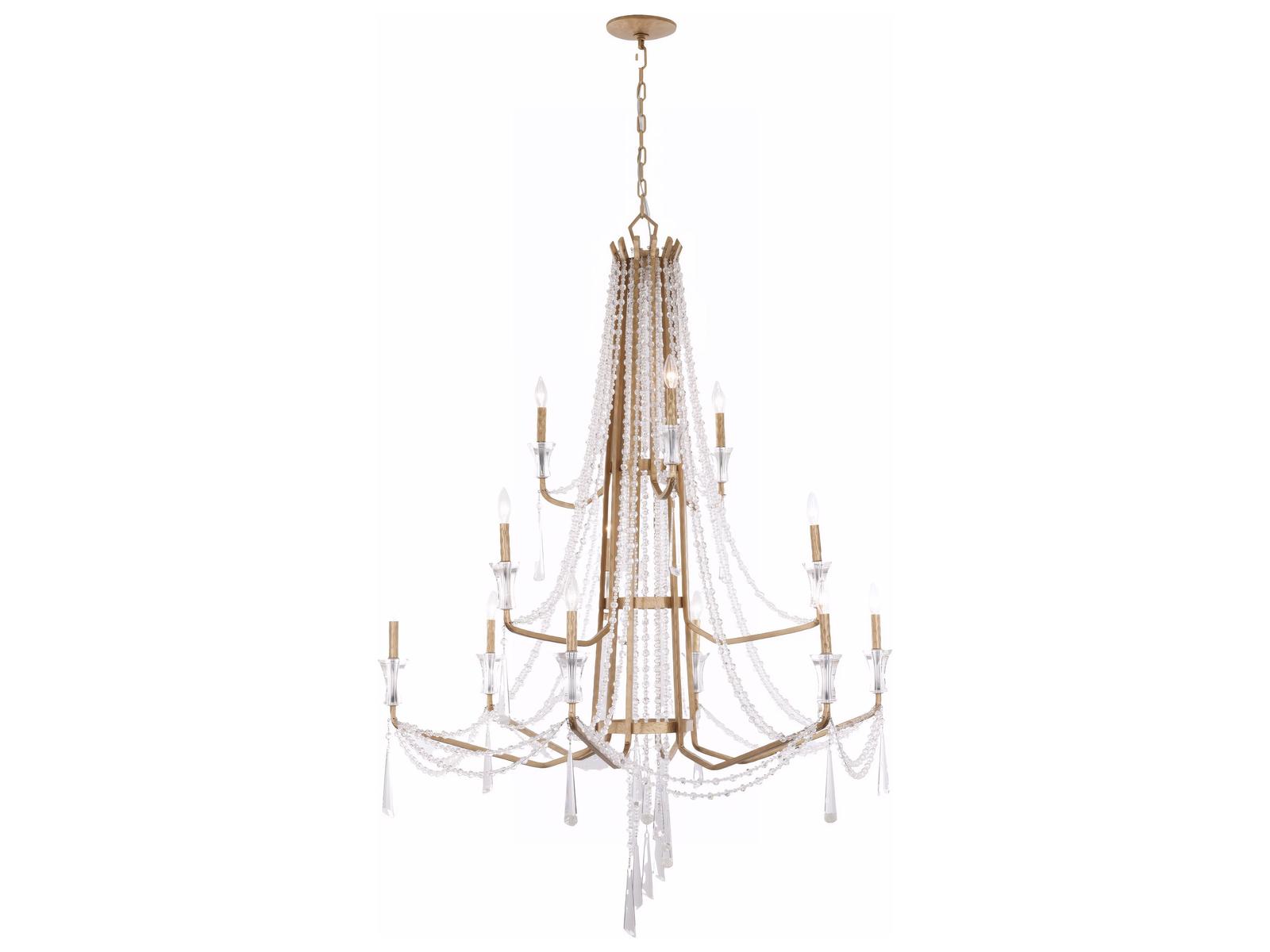Varaluz Barcelona 3-Tier 12-Light Crystal Chandelier Brass