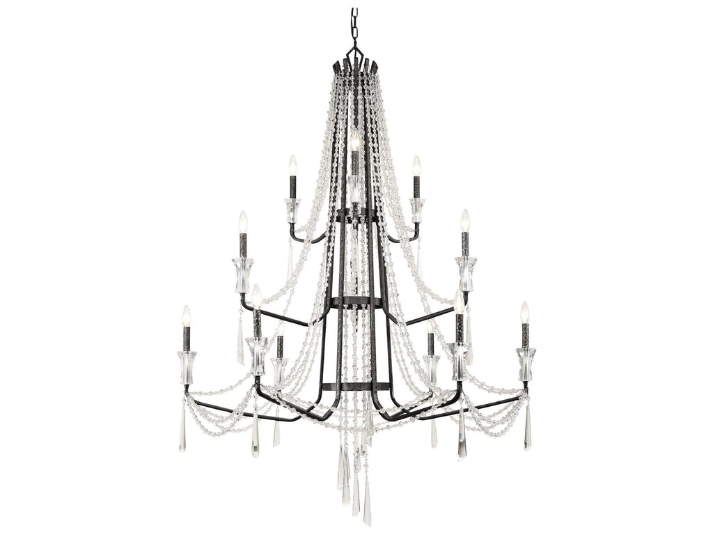 Varaluz Barcelona 3-Tier 12-Light Crystal Chandelier Onyx