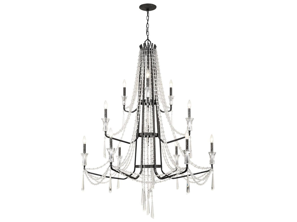 Varaluz Barcelona 3-Tier 12-Light Crystal Chandelier Onyx