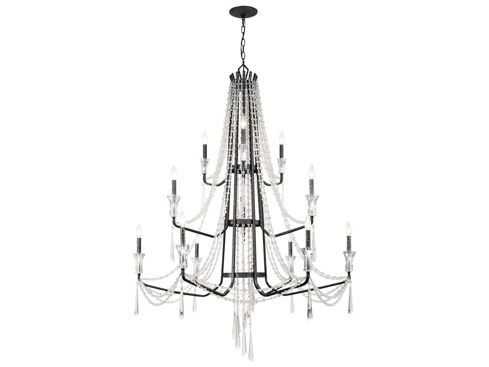 Varaluz Barcelona 3-Tier 12-Light Crystal Chandelier Onyx