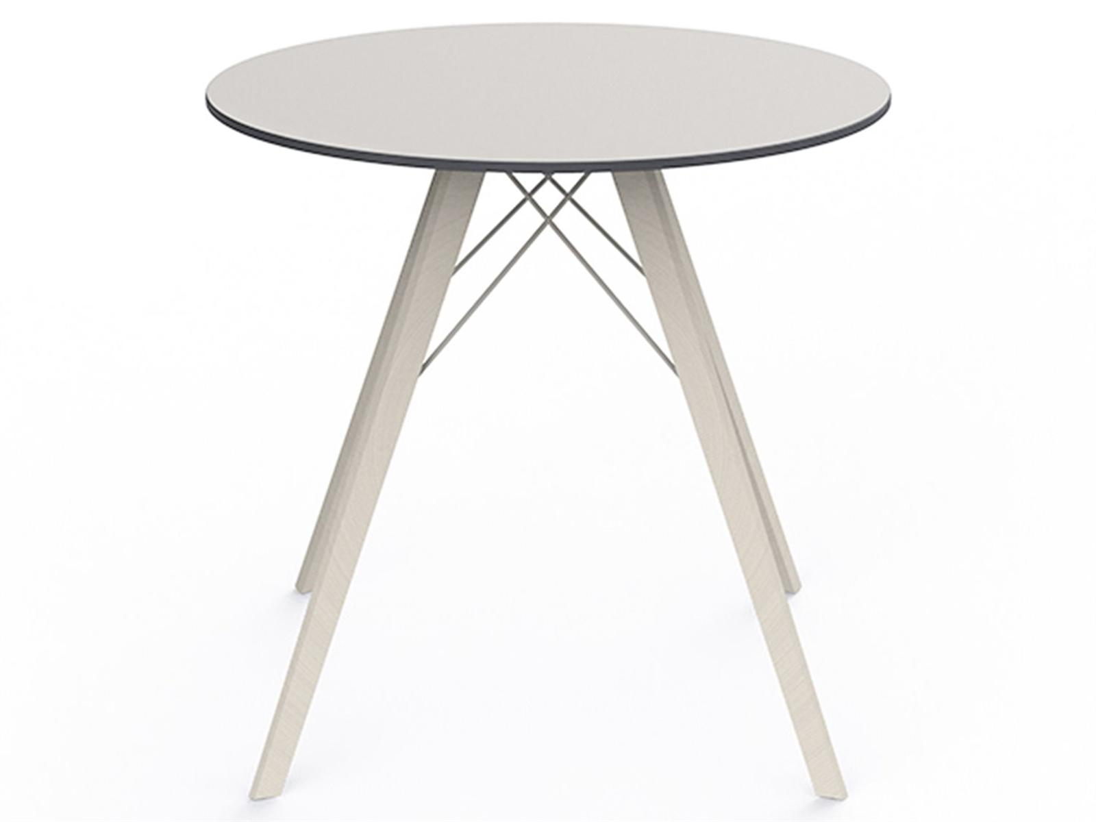 Faz Wood Round Dining Table White Plastic Top Beech Wood Legs