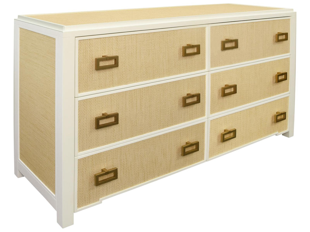 Atticus 6-Drawer Dresser with Matte White Lacquer and Natural Grasscloth