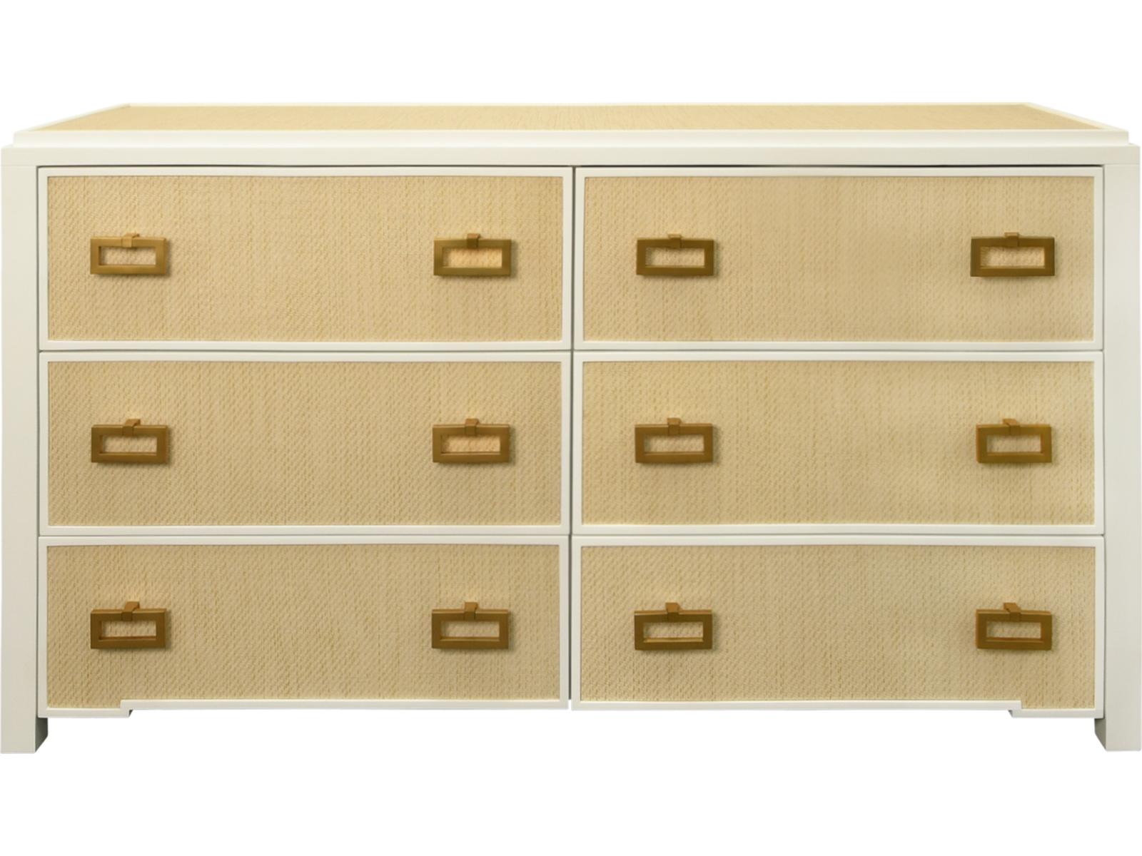 Atticus 6-Drawer Dresser with Matte White Lacquer and Natural Grasscloth