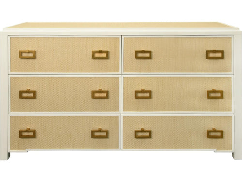 Atticus 6-Drawer Dresser with Matte White Lacquer and Natural Grasscloth
