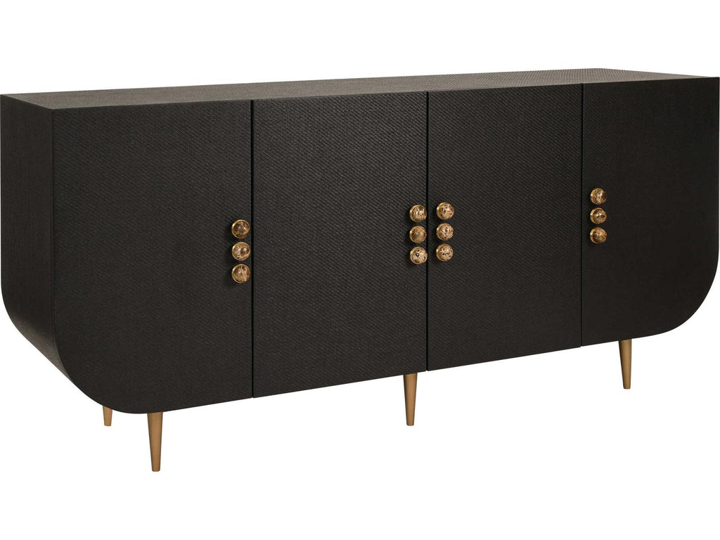 Deluca 4-Door Buffet with Curved Corners in Black Grasscloth