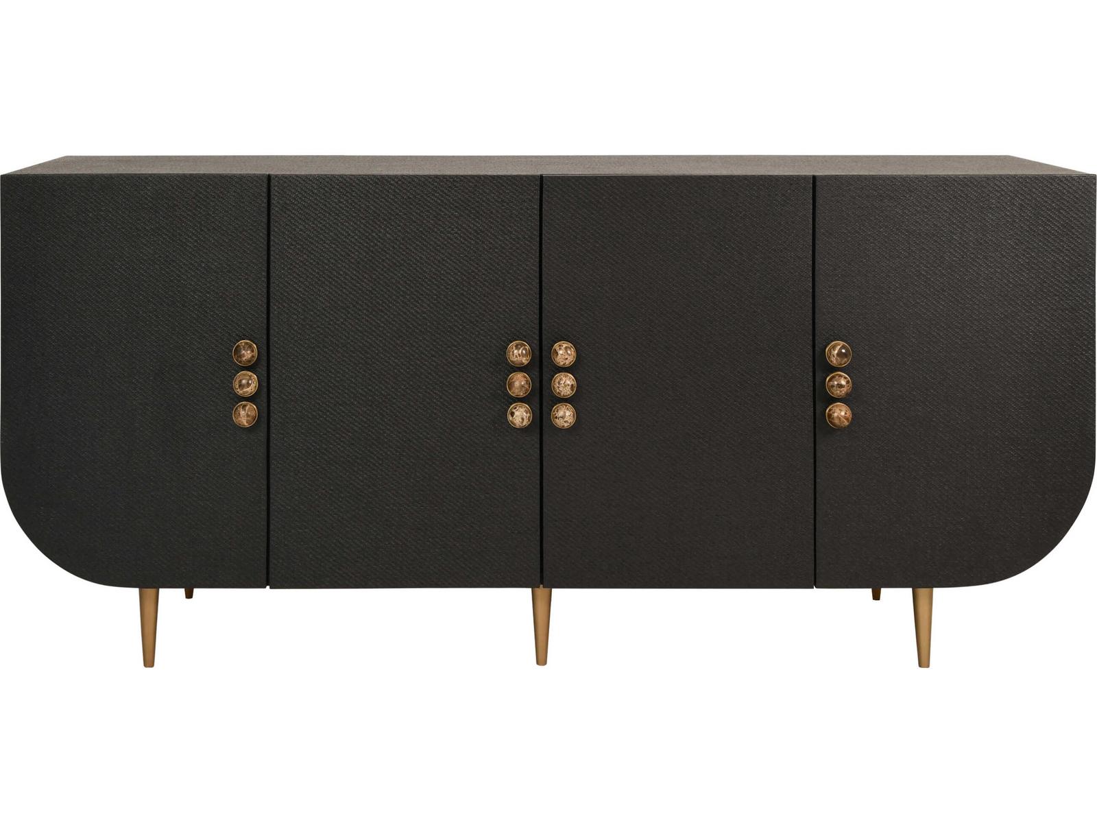 Deluca 4-Door Buffet with Curved Corners in Black Grasscloth