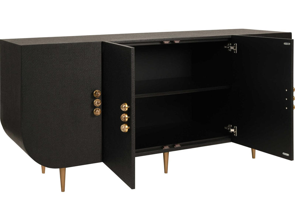 Deluca 4-Door Buffet with Curved Corners in Black Grasscloth