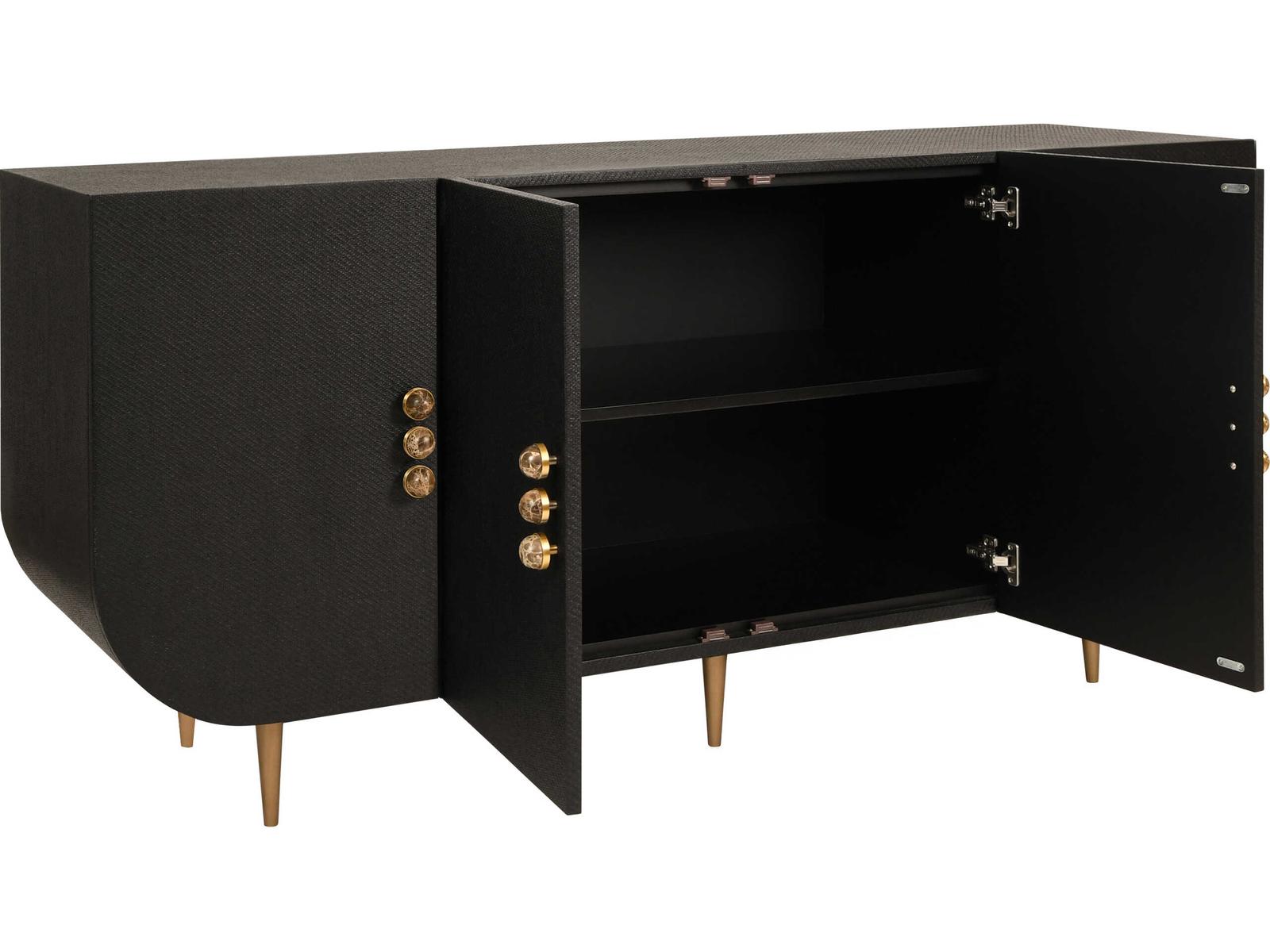Deluca 4-Door Buffet with Curved Corners in Black Grasscloth