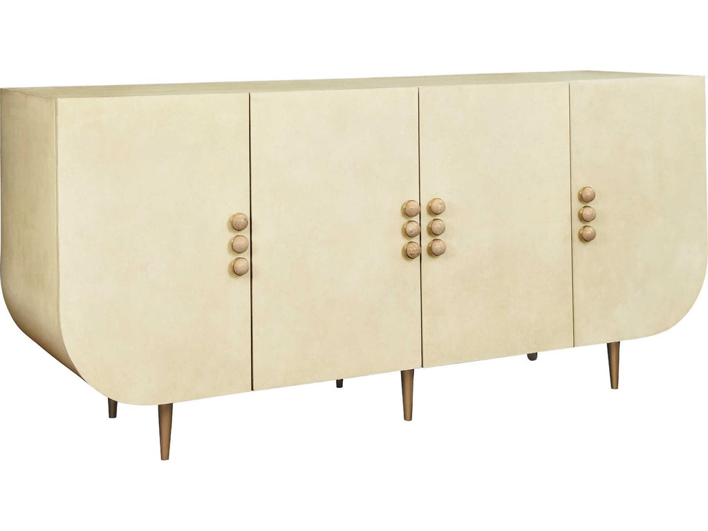DeLuca Four Door Buffet in Faux Parchment with Natural Stone Hardware