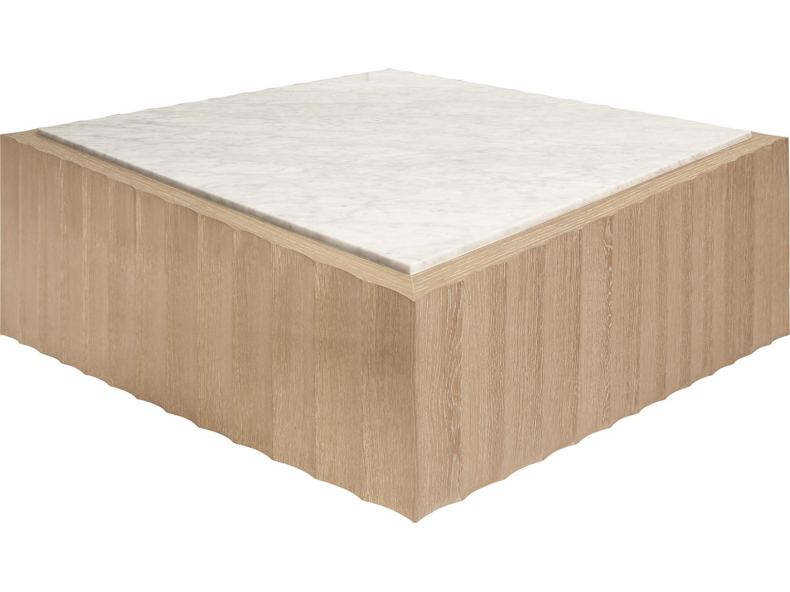 Granger Square Coffee Table in Cerused Oak with White Carrara Marble Top