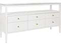 Jordan 6-Drawer Console with Open Shelf in Textured White Linen