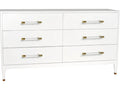 Maren 6-Drawer Dresser in Textured White Linen with Acrylic and Brass Hardware