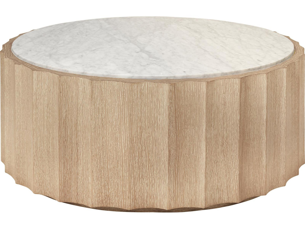 Moore Round Coffee Table Cerused Oak and White Carrara Marble