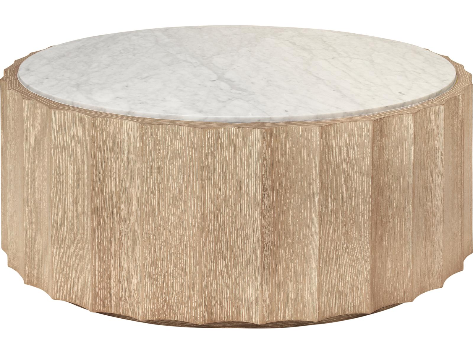 Moore Round Coffee Table Cerused Oak and White Carrara Marble