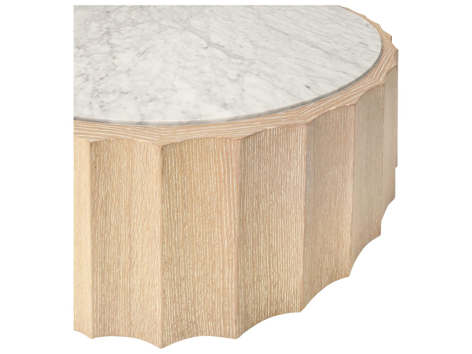 Moore Round Coffee Table Cerused Oak and White Carrara Marble