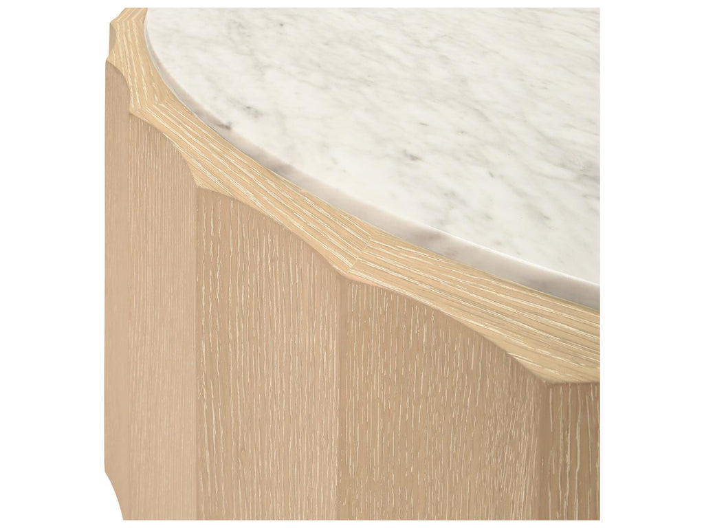 Moore Round Coffee Table Cerused Oak and White Carrara Marble