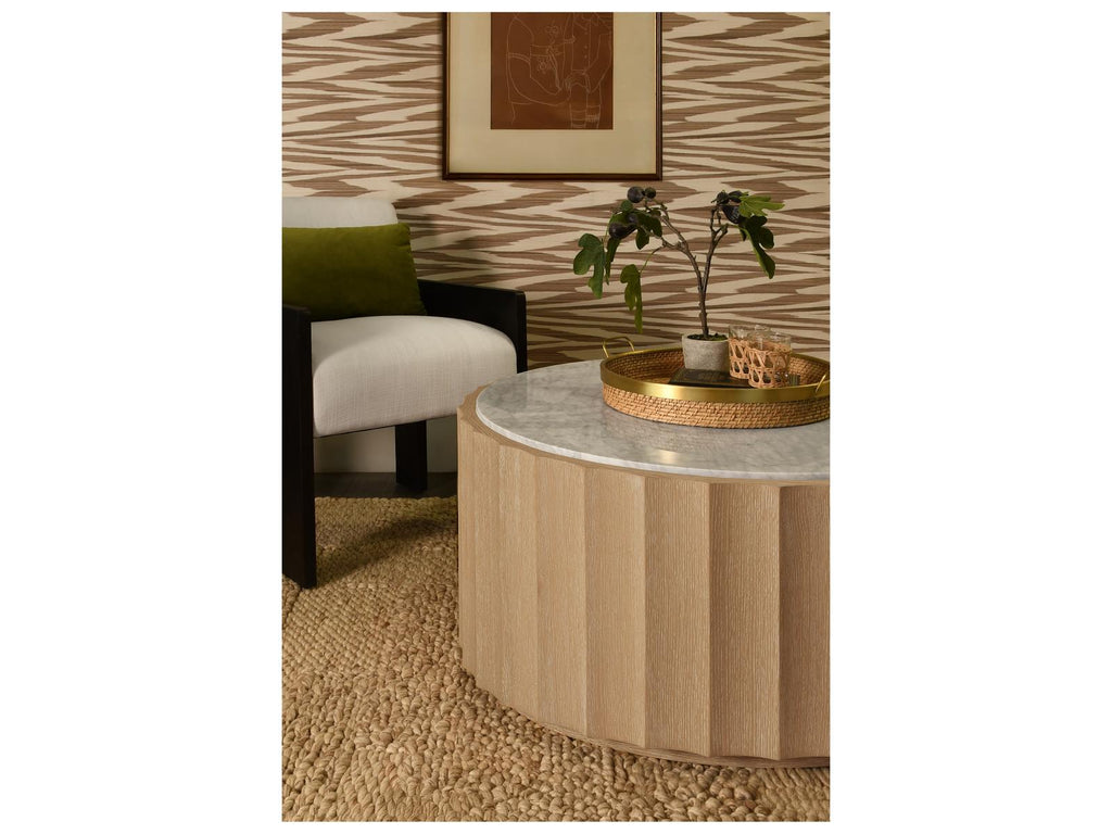 Moore Round Coffee Table Cerused Oak and White Carrara Marble