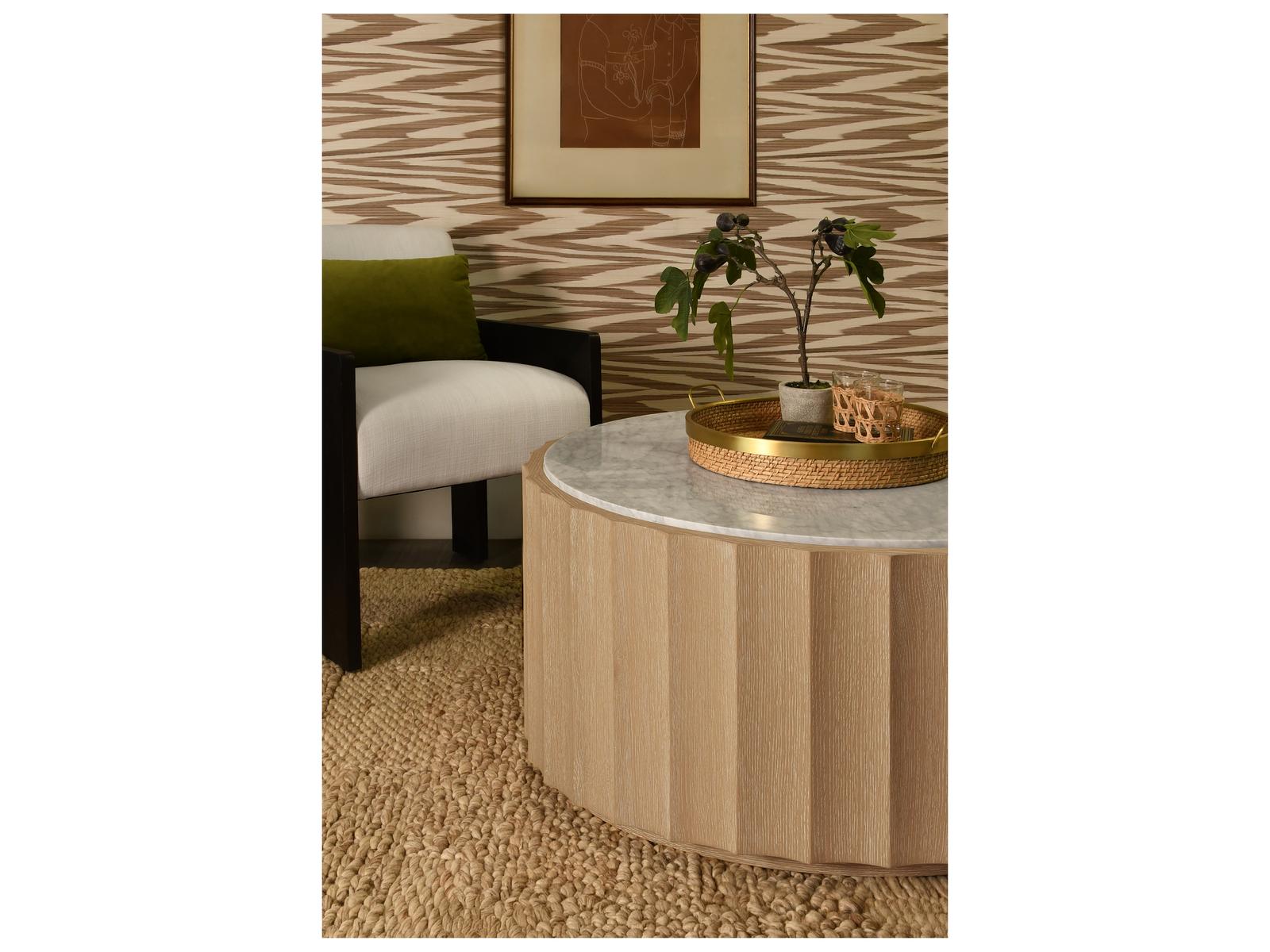 Moore Round Coffee Table Cerused Oak and White Carrara Marble