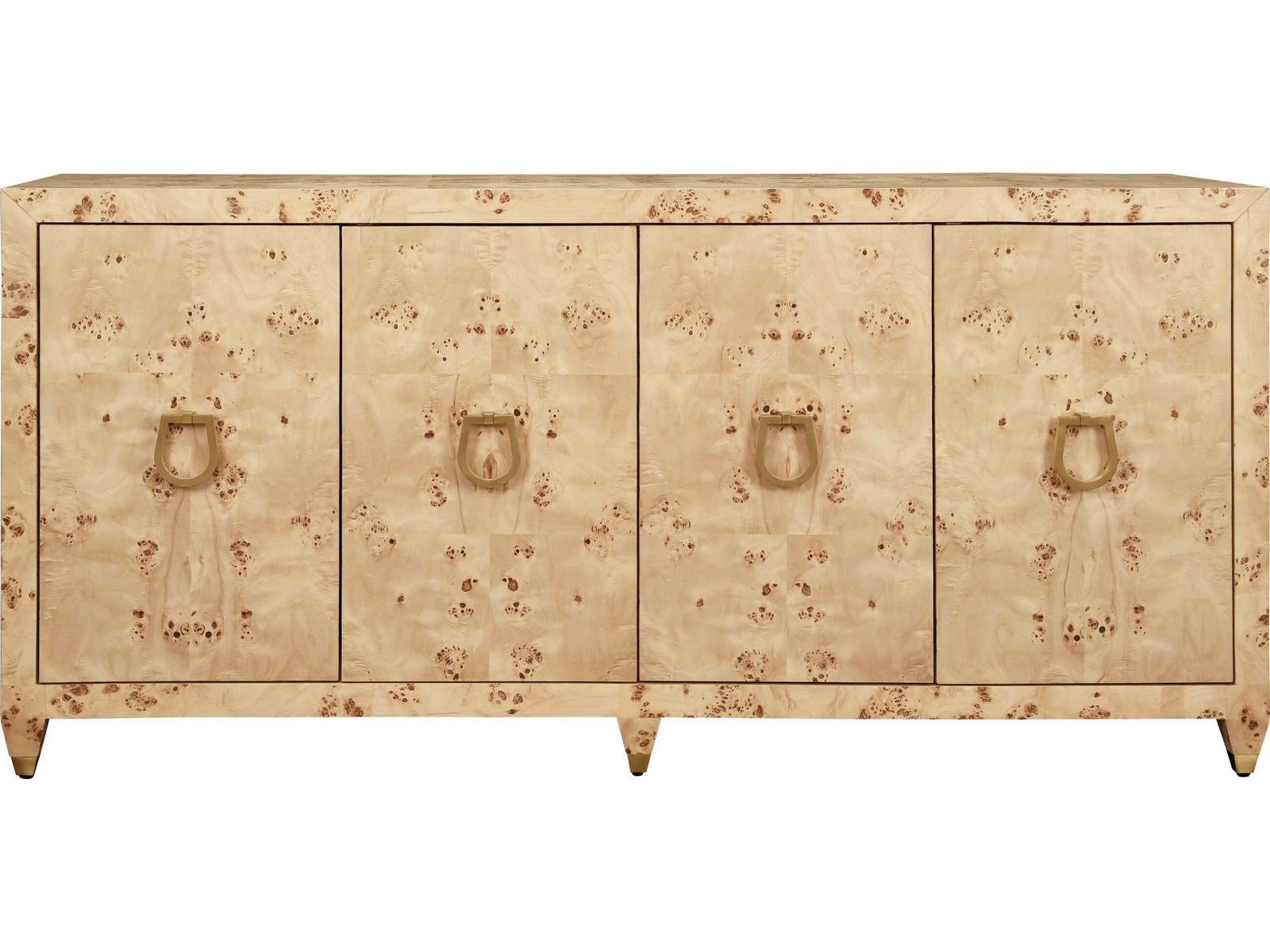 Mulligan Four-Door Buffet in Burl Wood with Satin Brass Hardware