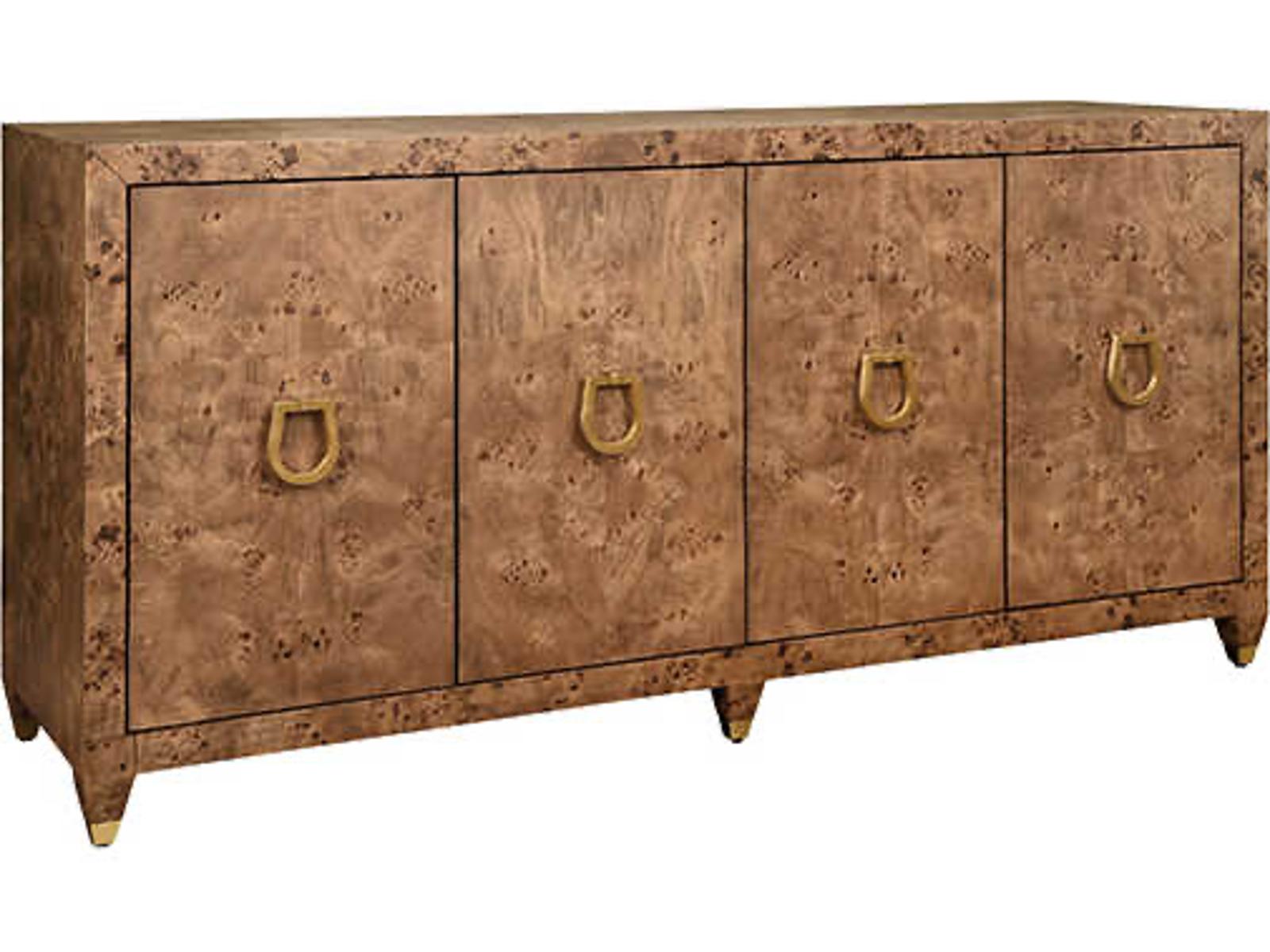 Mulligan 4-Door Dark Burl Wood Buffet with Brass Hardware