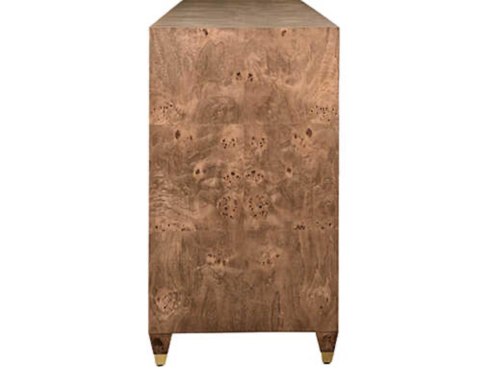 Mulligan 4-Door Dark Burl Wood Buffet with Brass Hardware