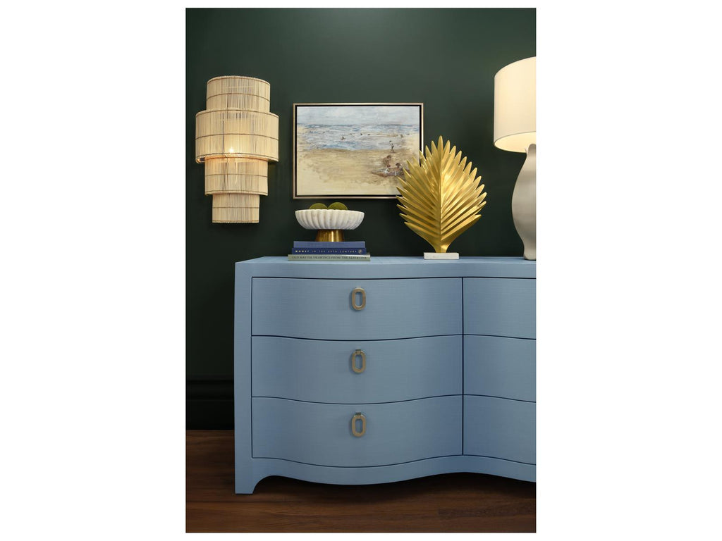 Rosie Curved Front Six Drawer Chest in Textured Light Blue Linen