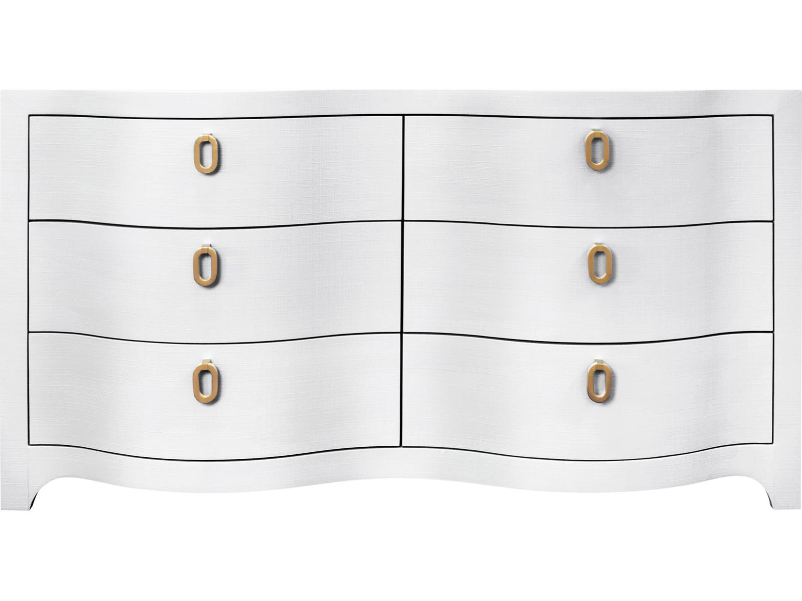 Rosie Curved Front Six Drawer Chest in Textured White Linen