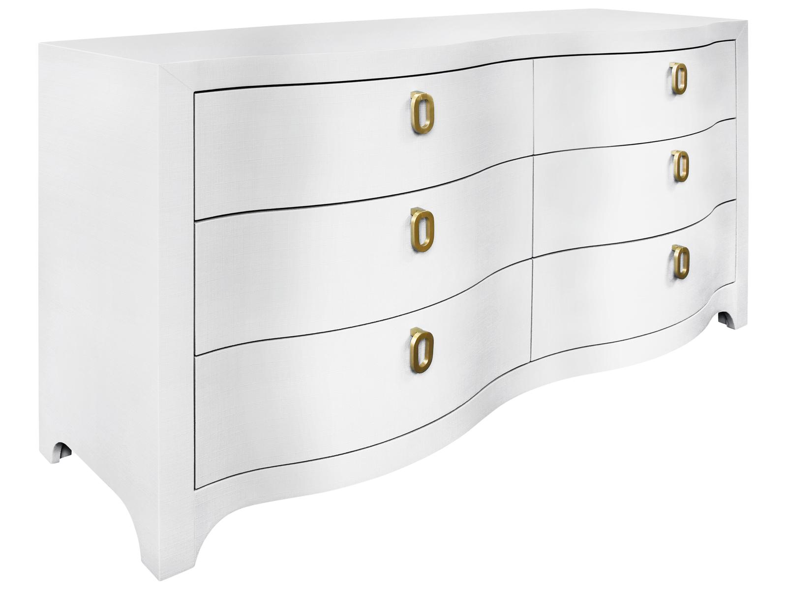 Rosie Curved Front Six Drawer Chest in Textured White Linen