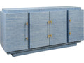 Steele Four-Door Modern Buffet in Dyed Blue Grasscloth with Brass Handles