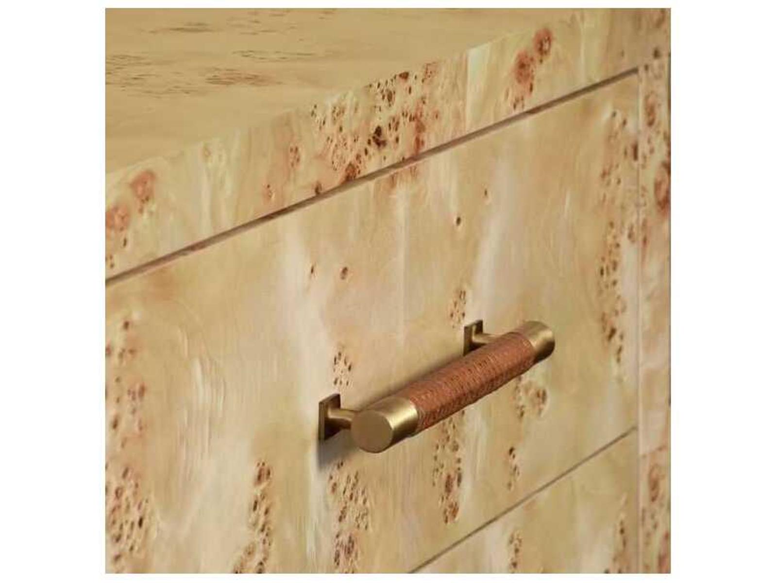 Winchester Six-Drawer Chest with Rattan Handles in Burl Wood