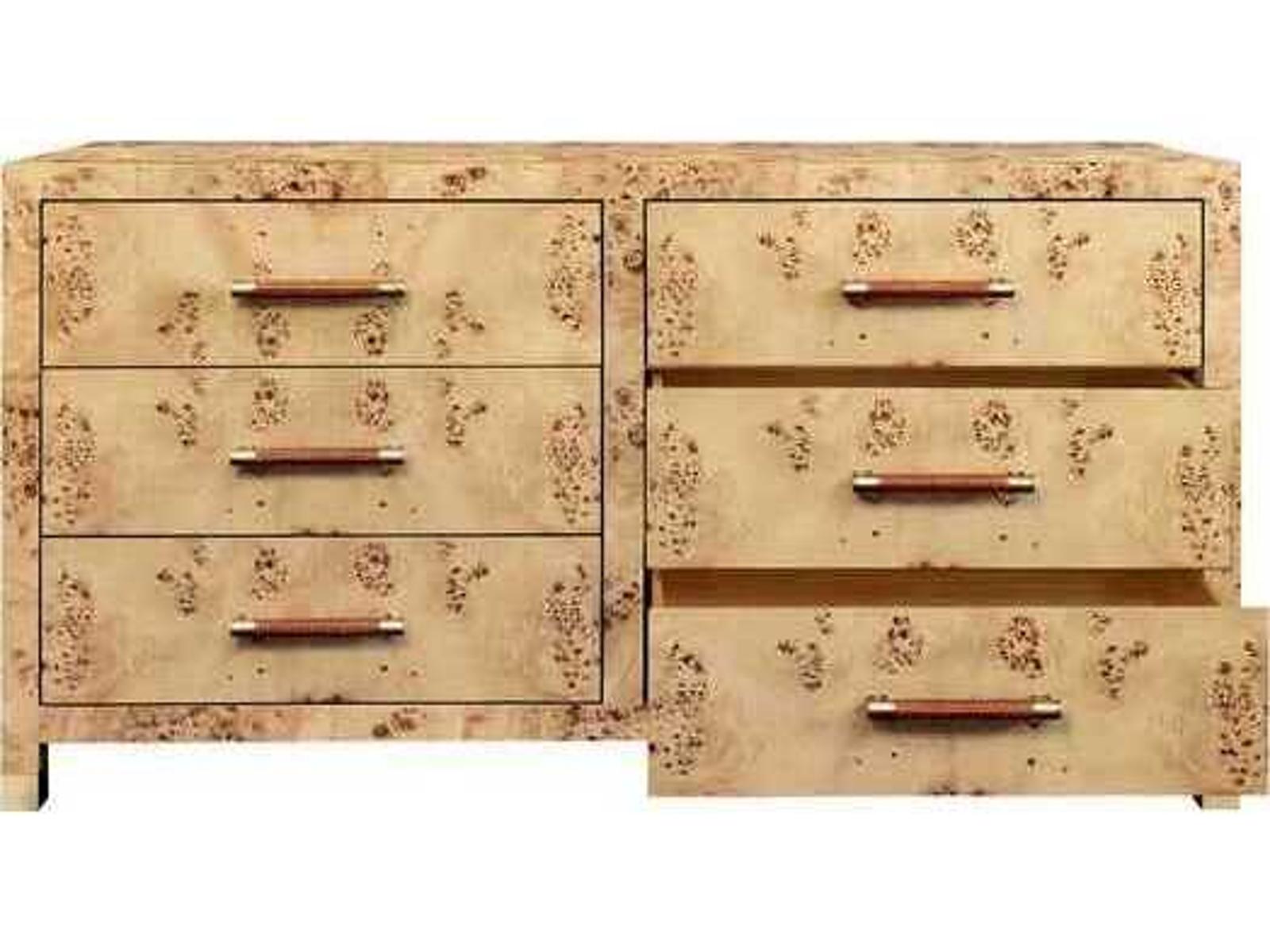 Winchester Six-Drawer Chest with Rattan Handles in Burl Wood